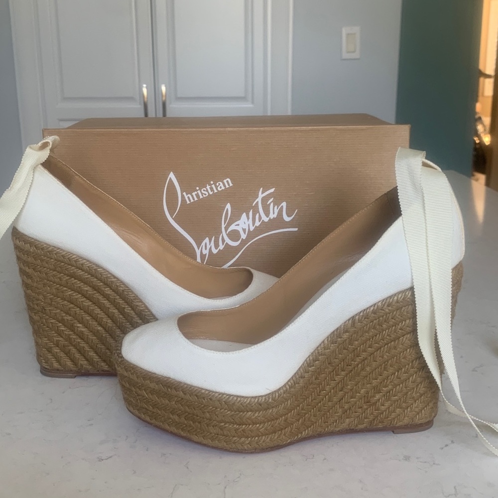 Christian Louboutin White Platform Espadrilles